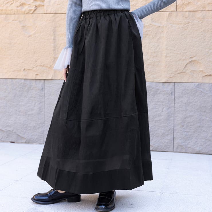 ブラック | Aラインシアーフレアスカート | Doux Belle 