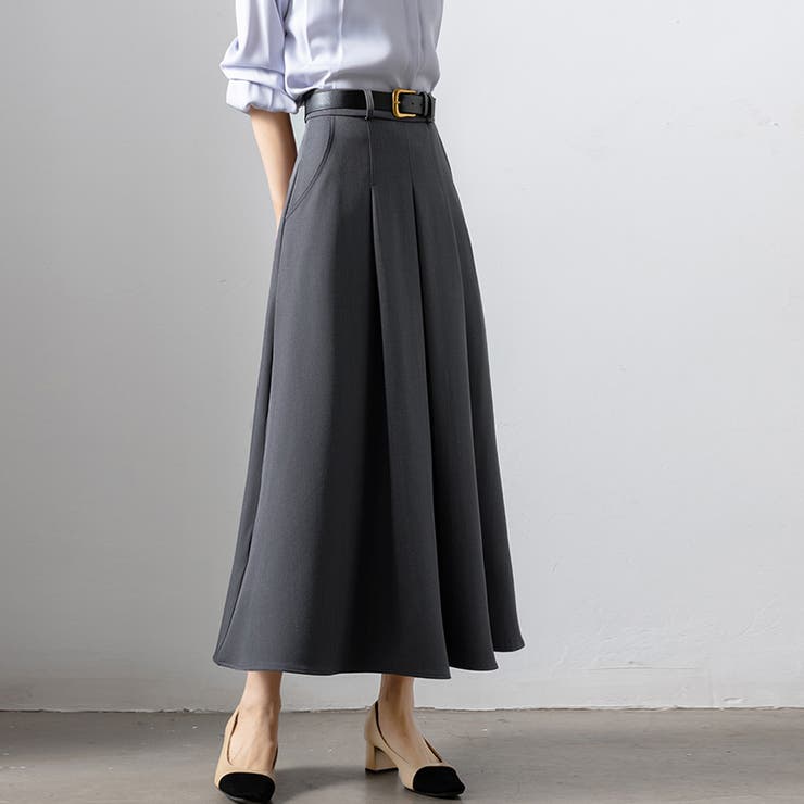 グレー | ハイウエスト ギャザースカート ロングスカート | Doux Belle 