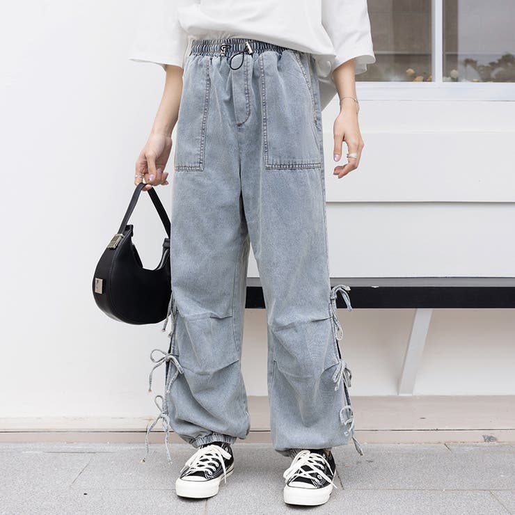 サイドリボンバギーデニムパンツ | Doux Belle  | 詳細画像1 