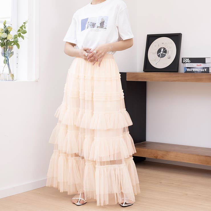 ベージュ | シアーティアードロングスカート | Doux Belle 