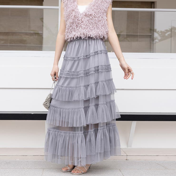 グレー | シアーティアードロングスカート | Doux Belle 
