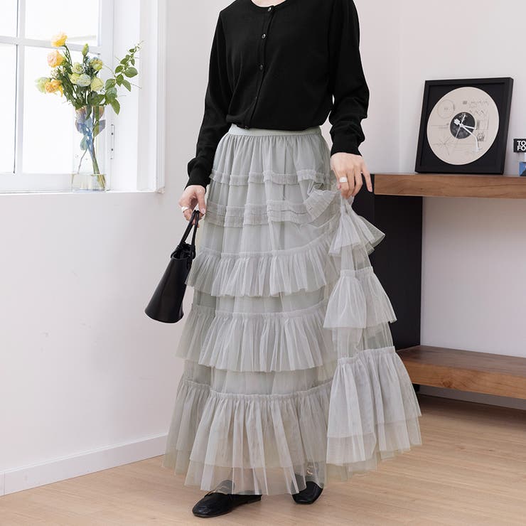 ライトグレー | シアーティアードロングスカート | Doux Belle 