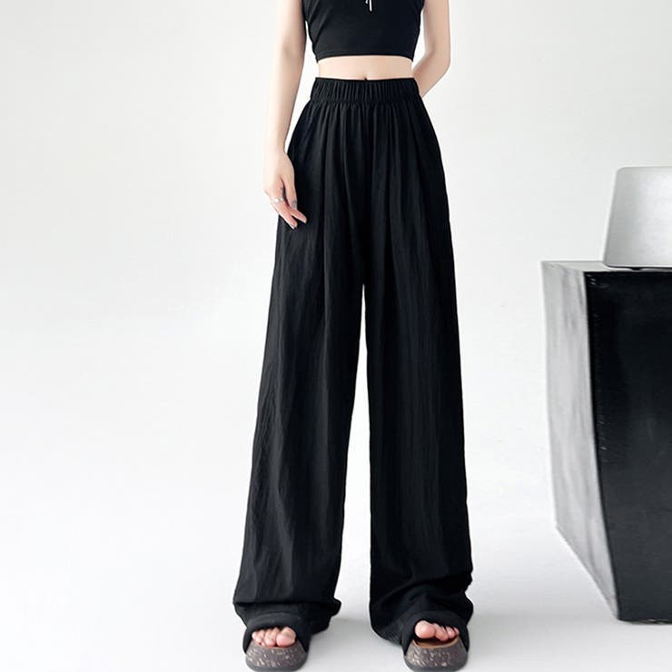 ブラック | ハイウエストロングパンツ | Doux Belle 