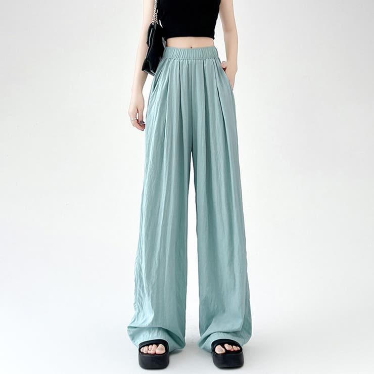 ブルーグリーン | ハイウエストロングパンツ | Doux Belle 