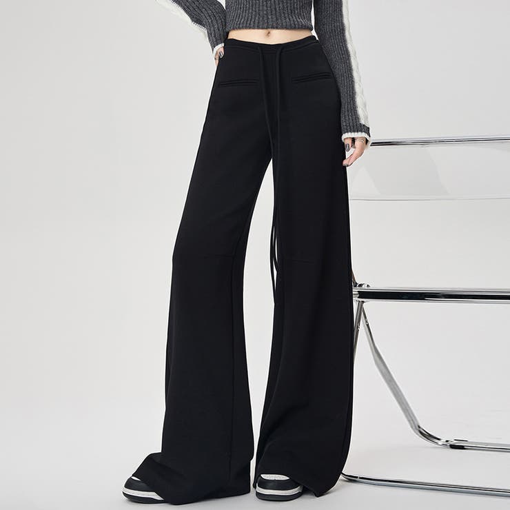 ブラック | ハイウエストワイドスエットパンツ | Doux Belle 