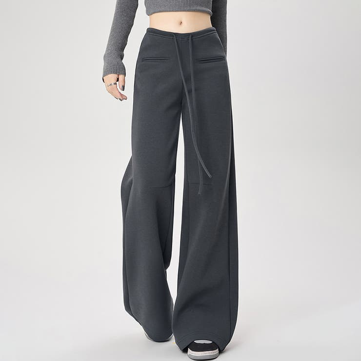 チャコール | ハイウエストワイドスエットパンツ | Doux Belle 