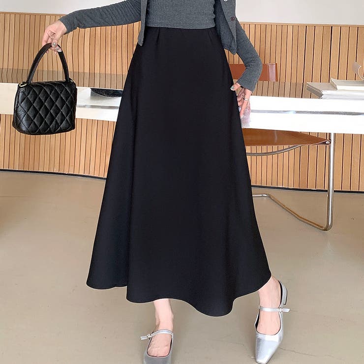 ブラック | Aラインフレアスカート | Doux Belle 