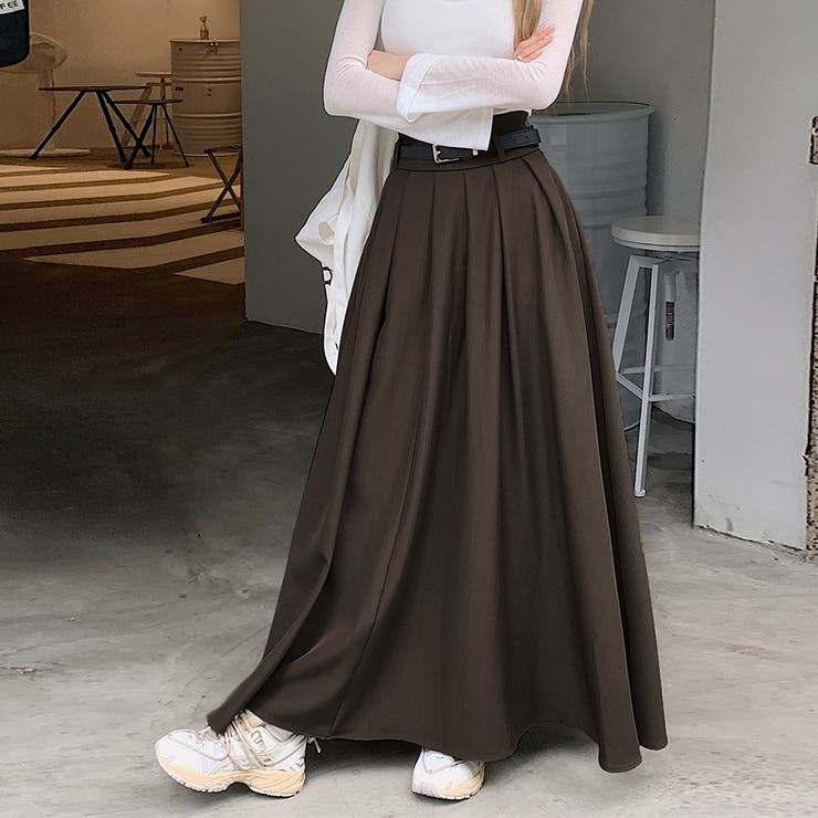 コーヒー | ロングプリーツスカート | Doux Belle 