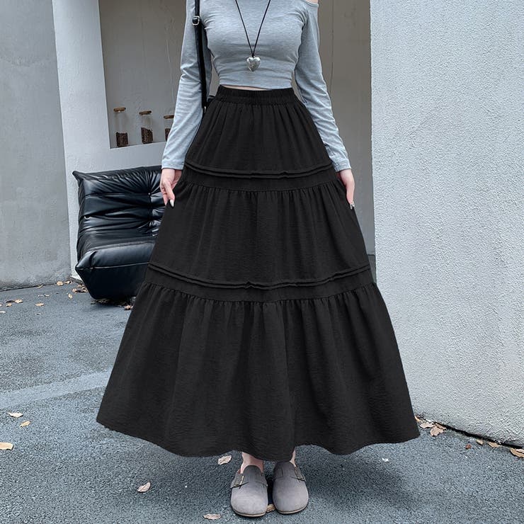 ブラック | ティアードロングスカート | Doux Belle 