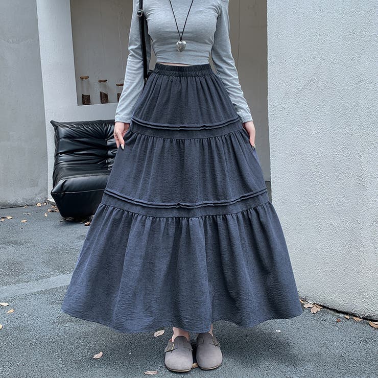 ネイビー | ティアードロングスカート | Doux Belle 