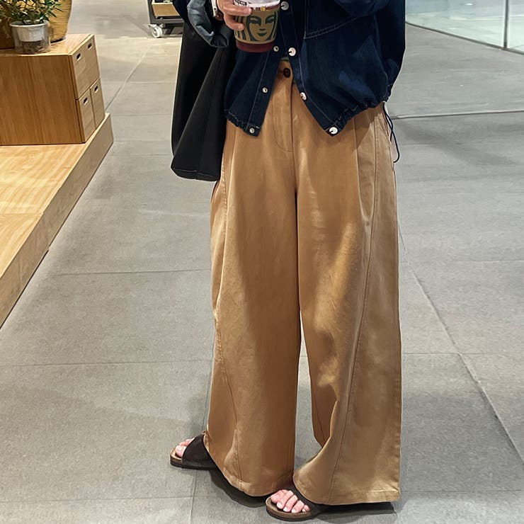 キャメル | タック入りワイドパンツ | Doux Belle 