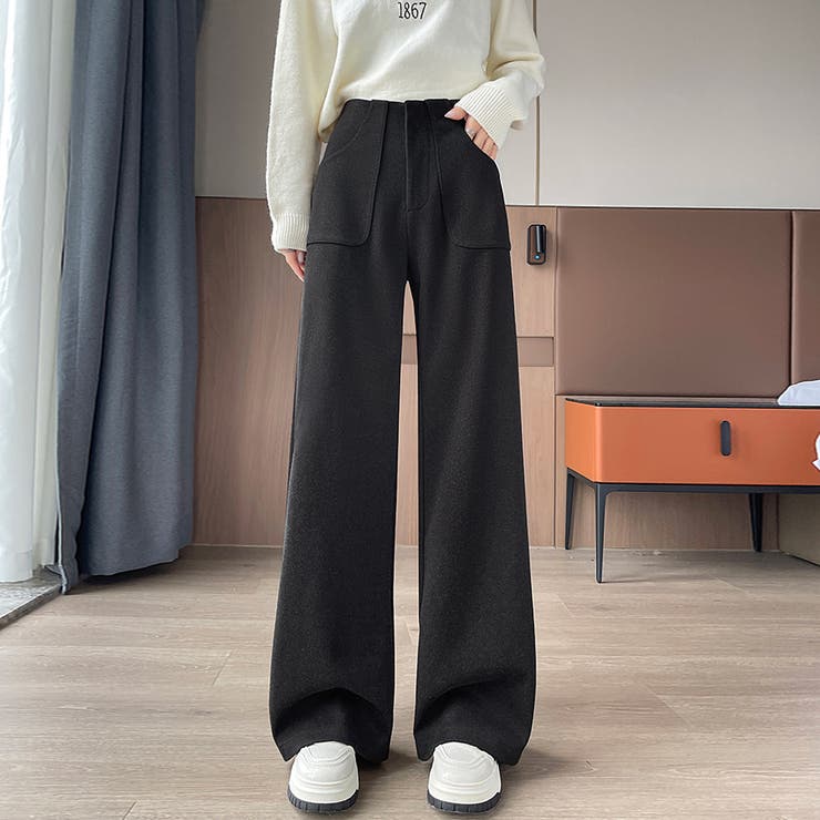 ダークグレー | サイドスリット入りワイドパンツ | Doux Belle 