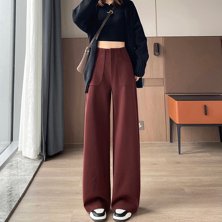 ワインレッド | サイドスリット入りワイドパンツ | Doux Belle 