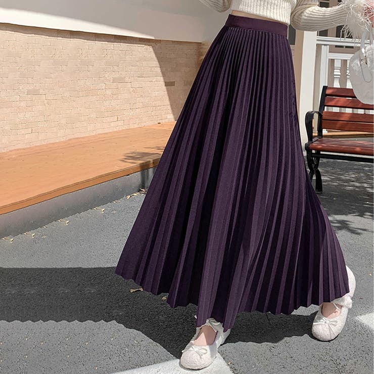 ダークパープル | ハイウエストプリーツロングスカート | Doux Belle 