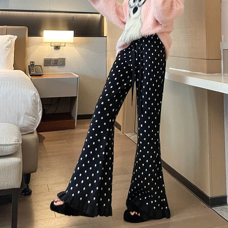 ドット柄フレアニットパンツ | Doux Belle  | 詳細画像12 