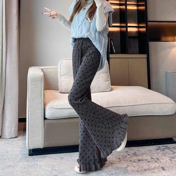 ドット柄フレアニットパンツ | Doux Belle  | 詳細画像3 