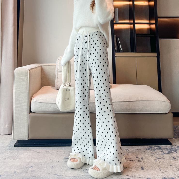 ドット柄フレアニットパンツ | Doux Belle  | 詳細画像6 