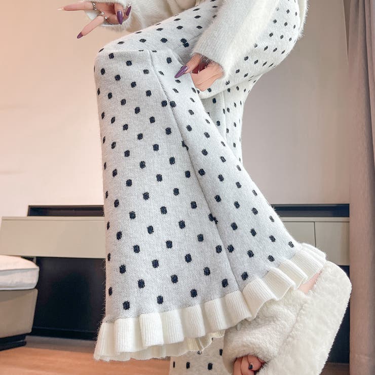 ドット柄フレアニットパンツ | Doux Belle  | 詳細画像7 