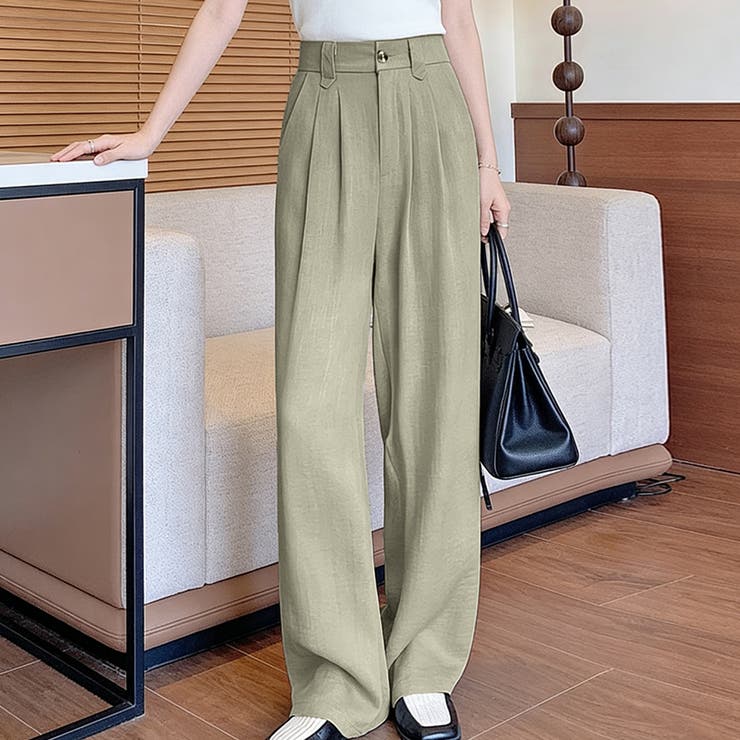 カーキ | タック入りワイドパンツ レディース パンツ | Doux Belle 