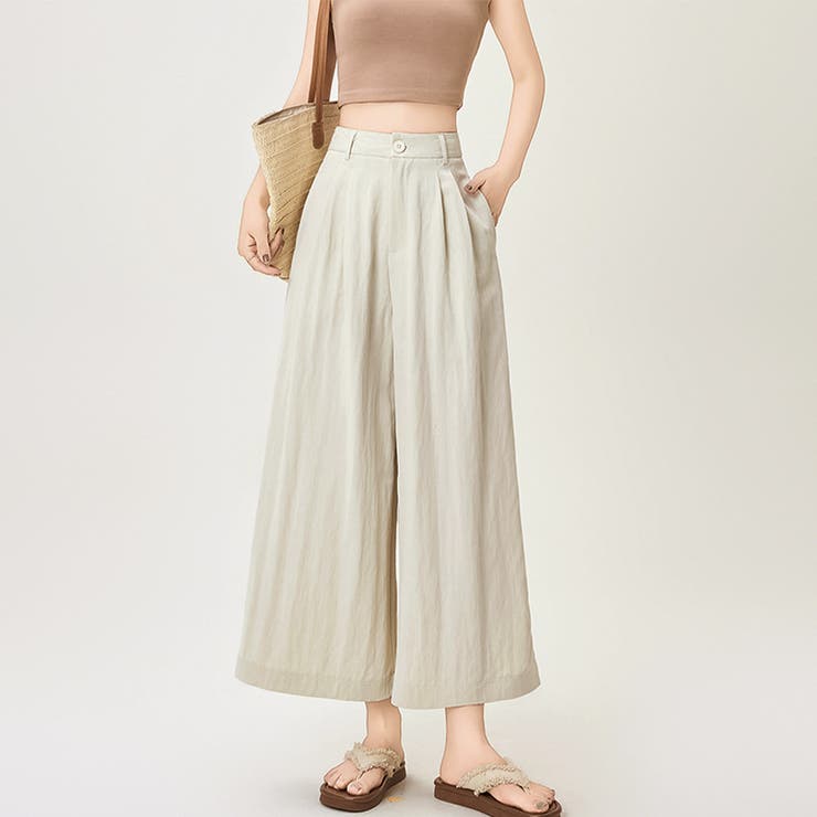 ベージュ | ワイドシルエットタック入りロングパンツ レディース パンツ | Doux Belle 