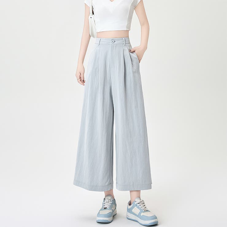 ライトブルー | ワイドシルエットタック入りロングパンツ レディース パンツ | Doux Belle 