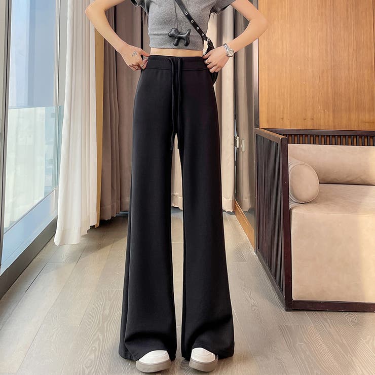 ブラック | シンプルデザインロングパンツ レディース パンツ | Doux Belle 