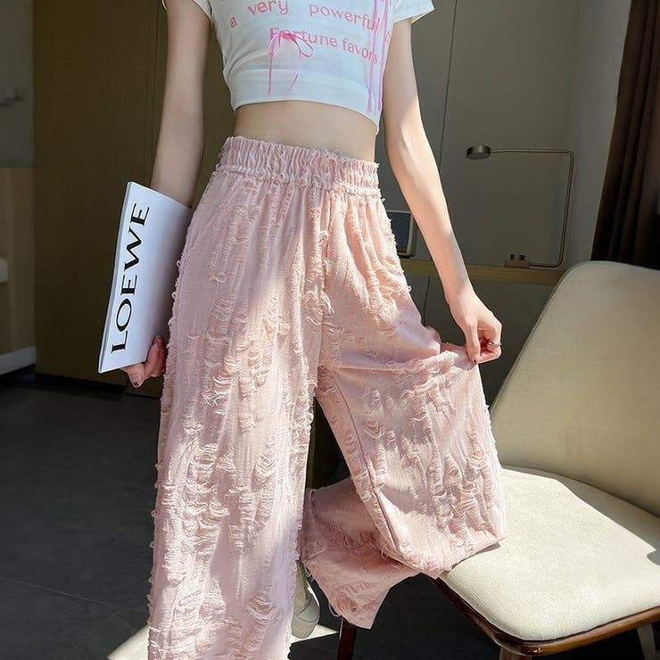 フリンジカットジャガードワイドロングパンツ レディース ボトムス | Doux Belle  | 詳細画像8 
