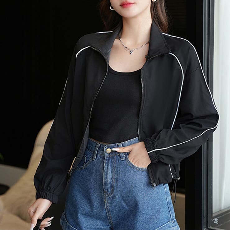 ブラック | クロップド丈トラックジャケット | Doux Belle 