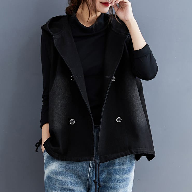 フード付きダブルボタンベスト | Doux Belle  | 詳細画像1 