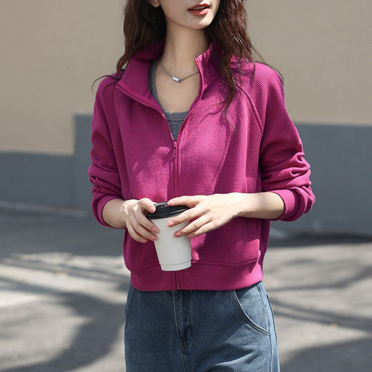 ワッフル素材ハイネックジップアップジャケット | Doux Belle  | 詳細画像2 