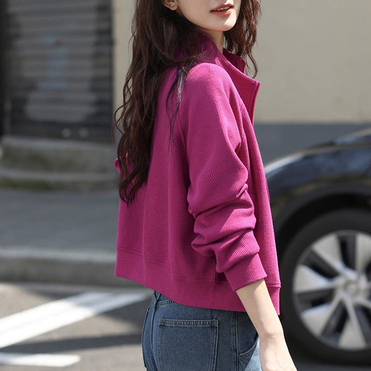 ワッフル素材ハイネックジップアップジャケット | Doux Belle  | 詳細画像4 