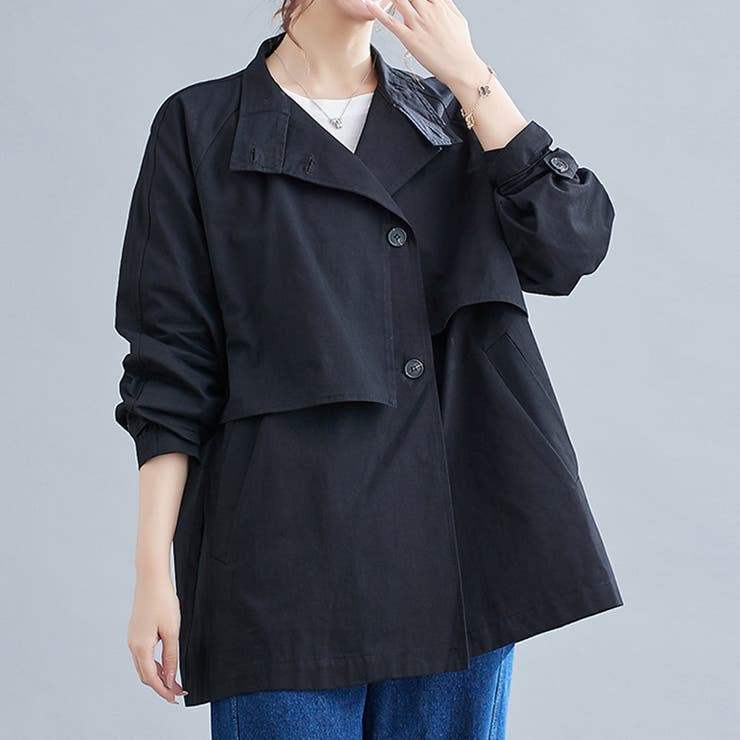 ブラック | ケープ風デザイントレンチコート | Doux Belle 