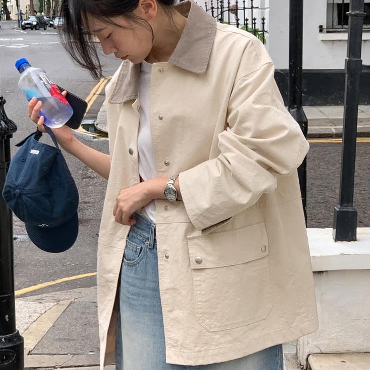 ベージュ | 配色ステッチ入りカジュアルジャケット | Doux Belle 