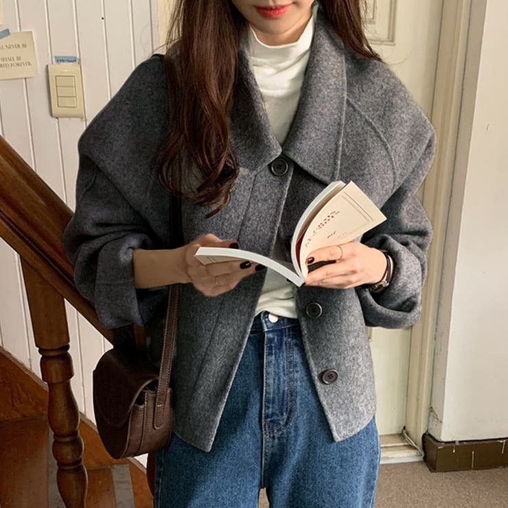 ライトグレー | ワイドカラーショートジャケット | Doux Belle 