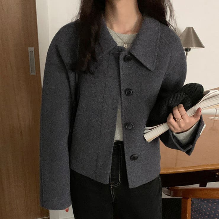 ダークグレー | ワイドカラーショートジャケット | Doux Belle 