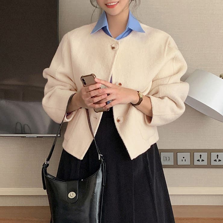 ベージュ | ウール調ショート丈ジャケット | Doux Belle 