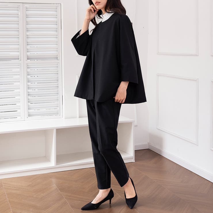 ブラック | ノーカラーシックセットアップ | Doux Belle 