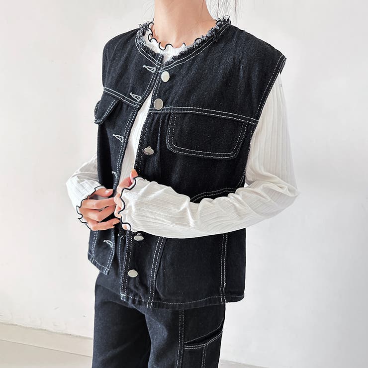 デニムノースリーブベスト＆ワイドパンツセットアップ | Doux Belle  | 詳細画像6 