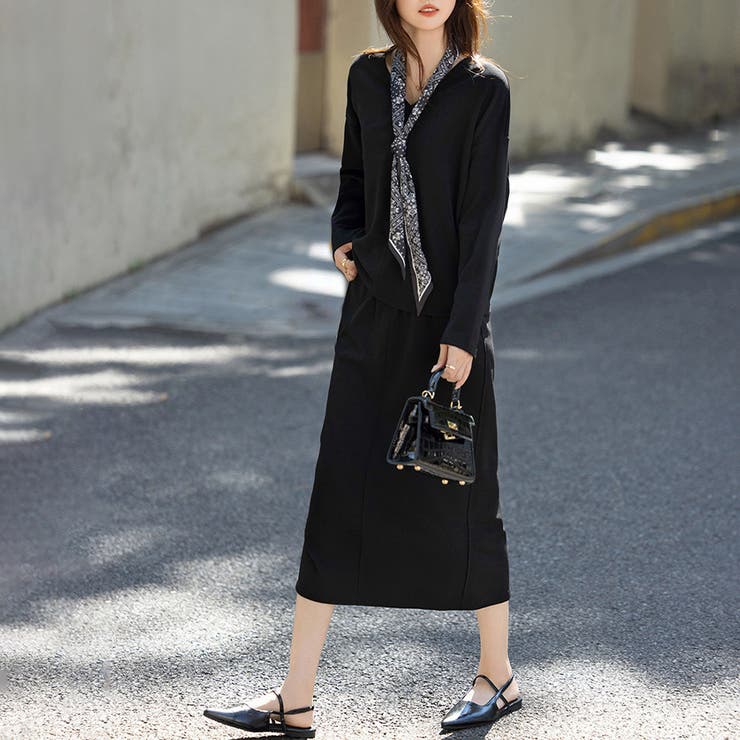 Vネックトップス＆スリットロングスカートセットアップ レディース セットアップ | Doux Belle  | 詳細画像4 
