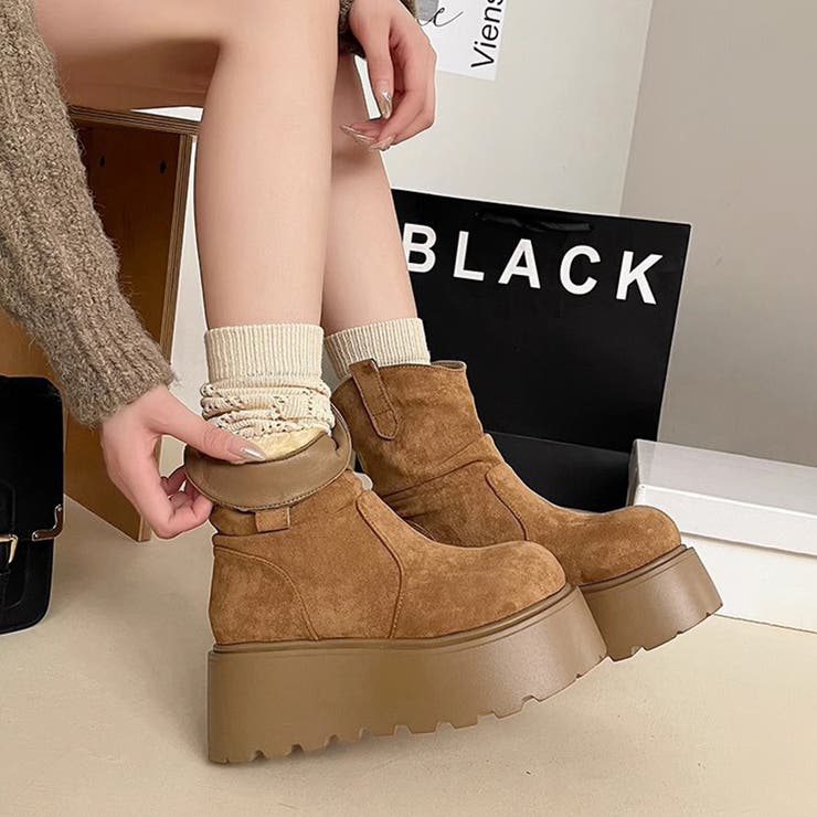 キャメル | スエード調厚底ブーツ | Doux Belle 