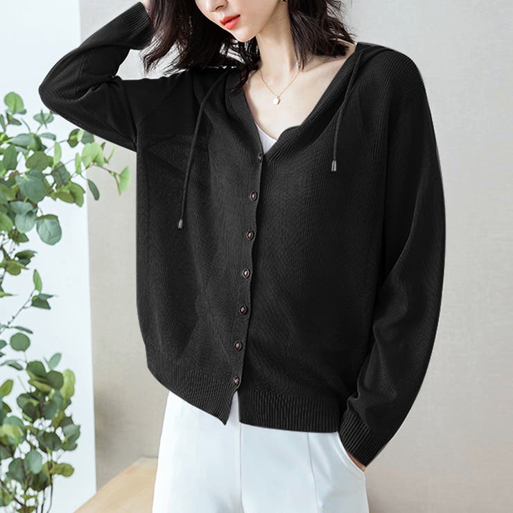 ブラック | サマーニット ニットカーディガン ニットパーカー | Doux Belle 