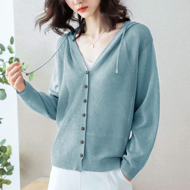 ブルー | サマーニット ニットカーディガン ニットパーカー | Doux Belle 