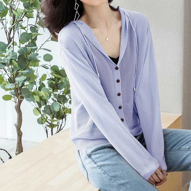 パープル | サマーニット ニットカーディガン ニットパーカー | Doux Belle 