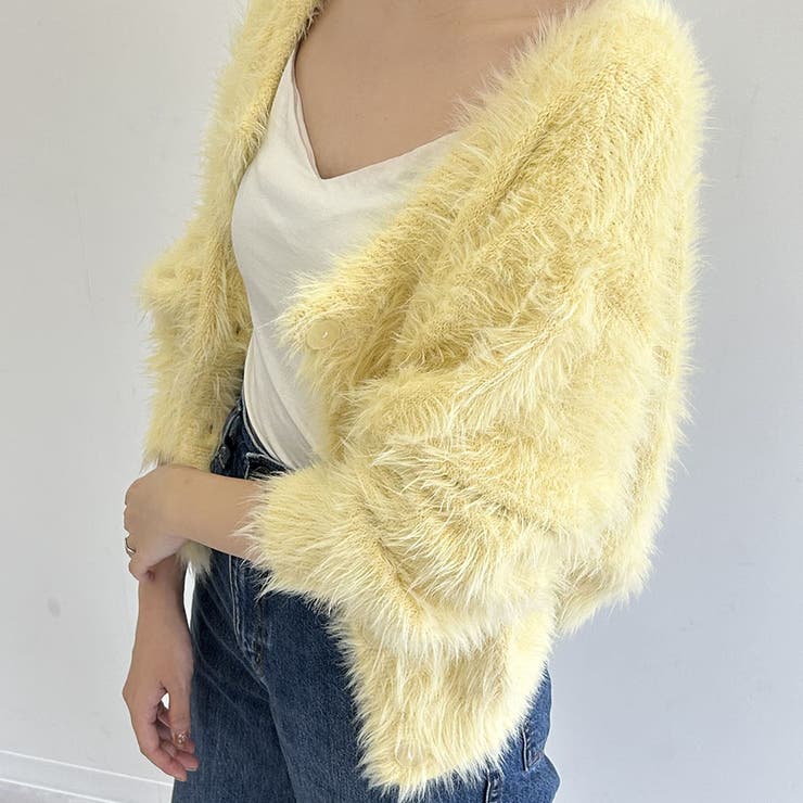 イェロー | シャギーカーディガン ショートカーディガン コート | Doux Belle 