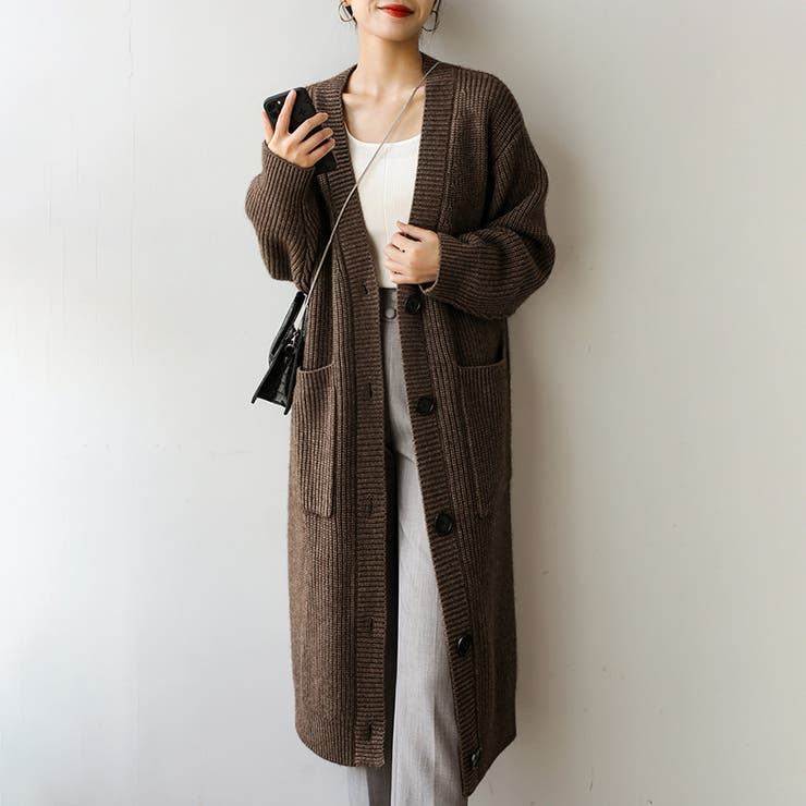 コーヒー | ニットカーディガン 長袖 ニットトップス | Doux Belle 