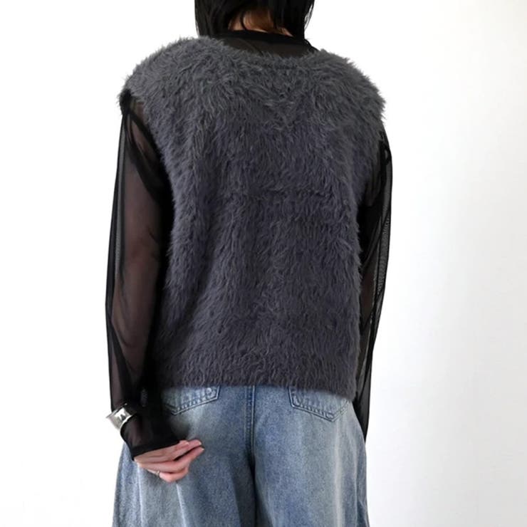 トップス ベストカジュアル ふんわり ファー Vネック シャギー風   | Doux Belle  | 詳細画像3 