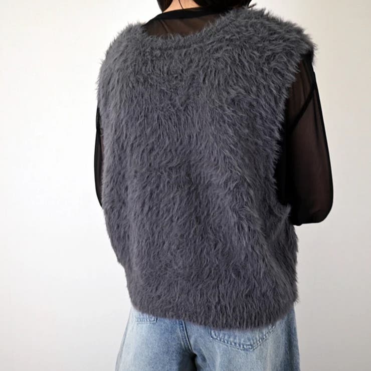 トップス ベストカジュアル ふんわり ファー Vネック シャギー風   | Doux Belle  | 詳細画像4 
