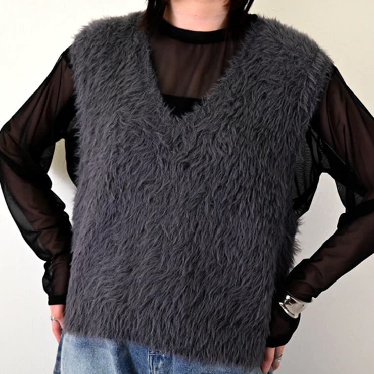 トップス ベストカジュアル ふんわり ファー Vネック シャギー風   | Doux Belle  | 詳細画像5 