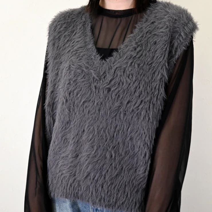 トップス ベストカジュアル ふんわり ファー Vネック シャギー風   | Doux Belle  | 詳細画像6 