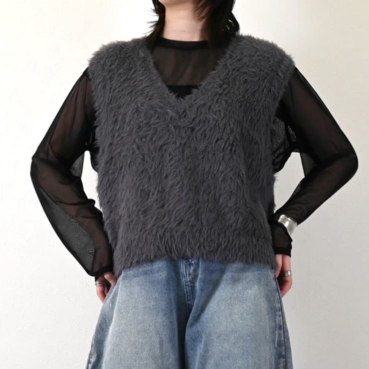 トップス ベストカジュアル ふんわり ファー Vネック シャギー風   | Doux Belle  | 詳細画像8 